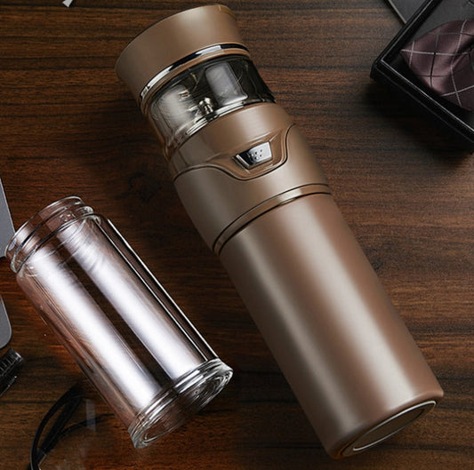 Custom Logo Textured Stainless Steel Tea Water Separation Thermos Cup Gift Box | Premium Corporate Gifts and Custom Gifts