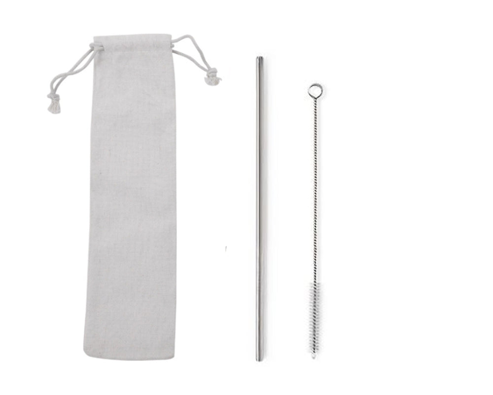 Custom Logo Drawstring Bag Stainless Steel Eco-friendly Thin Straw 2 Pack | Premium Corporate Gifts and Custom Gifts