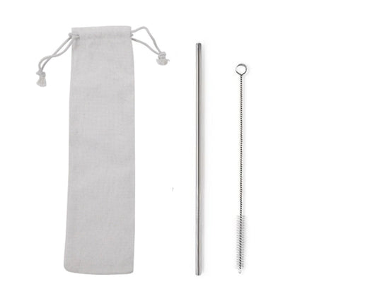 Custom Logo Drawstring Bag Stainless Steel Eco-friendly Thin Straw 2 Pack | Premium Corporate Gifts and Custom Gifts