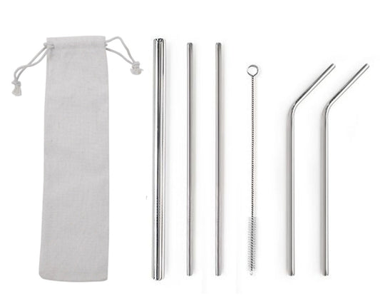 Custom Logo Drawstring Bag Stainless Steel Eco-Friendly Thick Straw 6 Pack | Premium Corporate Gifts and Custom Gifts