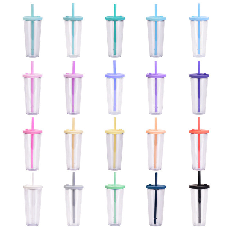 Custom Logo Double-layer plastic thick straw cup | Premium Corporate Gifts and Custom Gifts